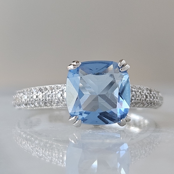 Blue Topaz Ring, 925 Sterling Silver Charmed Aroma Birthstone Collection - Picture 10 of 12